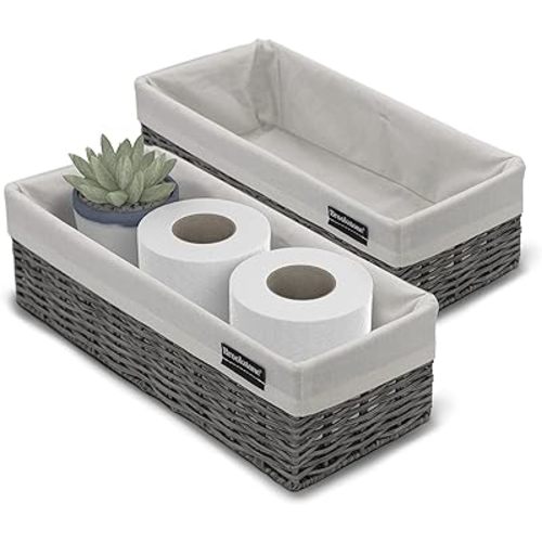 BROOKSTONE [2 PACK SET] Wicker Storage Basket, Boho Organization and Storage Container, Decorative Shelf Bin, Over the Toilet Paper Reserve, Suitable for Any Home Décor Style