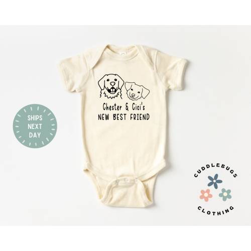 New Best Friend Baby ONSIES® Brand Bodysuit - Custom Dog Breeds Name Baby Bodysuit - Puppy Dog Lover Baby - Baby Shower - Natural Bodysuit