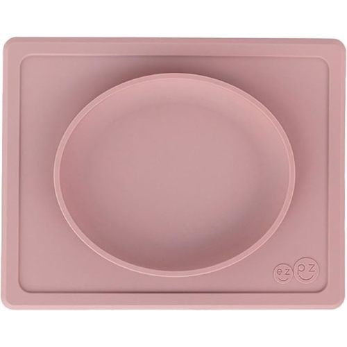 ezpz Tiny Plate - 6 Months+ (Blush) - Silicone Suction Plate for Baby with Built-in Placemat - Baby Led Weaning Supplies - Infant Plate That Fits on Most Highchair Trays
