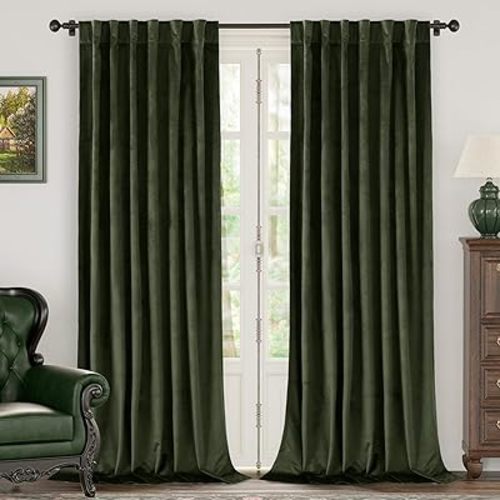 BGment Olive Green Velvet Curtains 84 Inch Length, Thermal Insulated Blackout Curtains Room Darkening Drapes with Back Tab and Rod Pocket for Living Room/French Door, Set of 2 Panels, 52 x 84 Inch