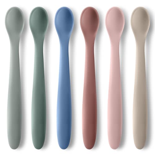 6-Piece Silicone Baby Feeding Spoons for First Stage Infant, Soft-Tip Easy on Gums I Training Spoon Self | Baby Utensils Feeding Supplies, Dishwasher Safe & Boil-proof