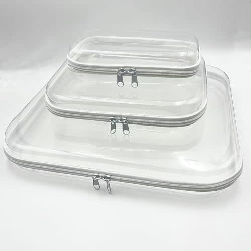 Clear Hard Shell Zipper Case, Plastic Storage Pouch Bags With Zipper (Clear, Small+Medium+Large)