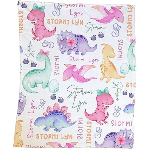 Personalized Dinosaur Blanket - Customized Minky Blanket for Girls & Baby