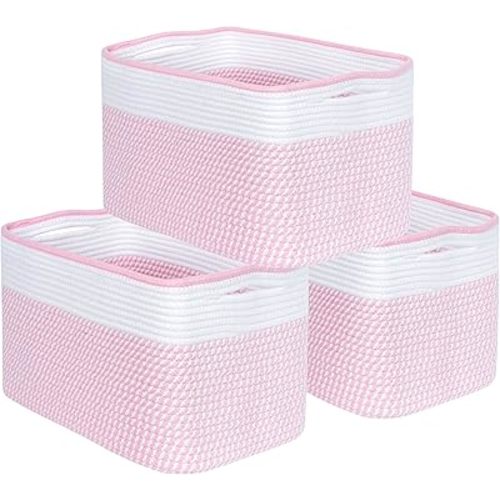 MINTWOOD Design 3-Pack Storage Baskets for Shelves, Decorative Baskets for Organizing, Woven Baskets for Storage, Book Basket, Cube Organizer, Cube Storage Bin Box, Closet Organizers, Light Pink