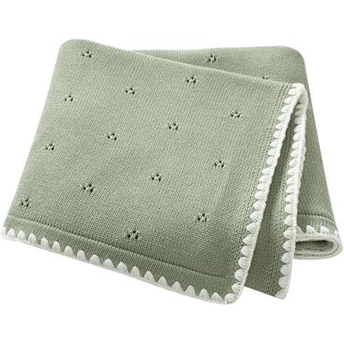 Baby Blanket Knit Ultra Soft Swaddle Receiving Blankets for Boys & Girls Cotton Knitted Newborn Infant Toddler Nursery Crib 30 x 40 Inch