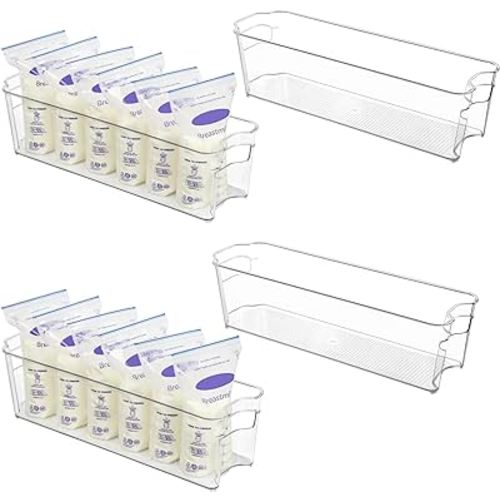 Vtopmart Breastmilk Storage Container 4PCS Set, Clear Freezer and Fridge Organizer Bins, Plastic Storage Bins for Breast Milk, Baby Pouches, Formula, Bottles and Yogurts, 4.3’’ Width, 14.7" Long