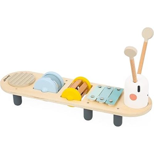 Janod Sweet Cocoon - Wooden Caterpillar Music Stand - 5 Instruments to Explore - Ages 12 Months - 3 Years - J04058