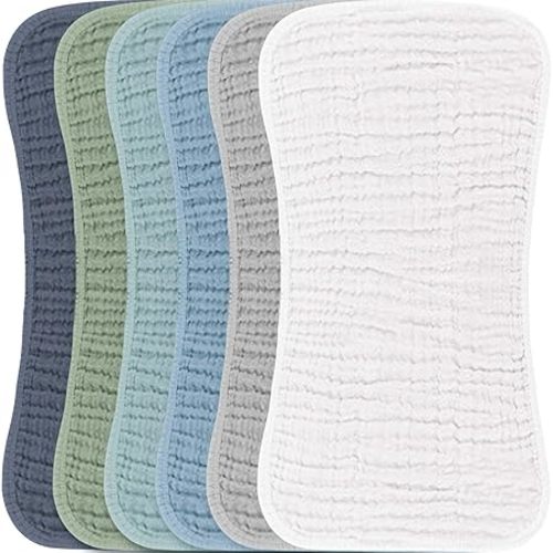 Konssy Muslin Baby Burp Cloths Sets for Unisex- 6 Pack Large 100% Cotton Burping Clothes for Newborn, Baby Girls and Boys
