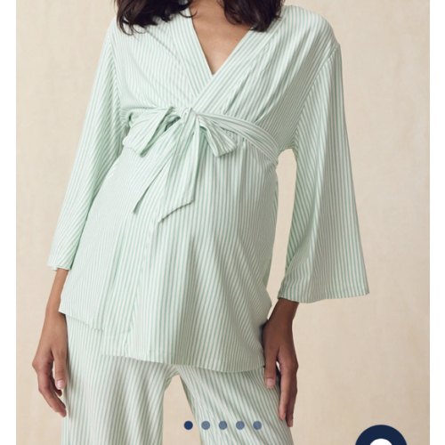 LAKE | Women | DreamModal™ Pajamas | Parisian Green Pencil Stripe Maternity Kimono Bundle
