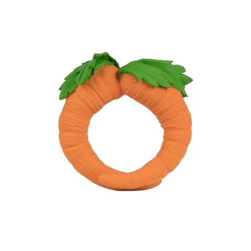 Oli & Carol Natural Rubber Teether -Vegetable Shaped Teething Toy for Babies 0-12 Months | Baby Teething Relief | Teethers for Infants 0-6 & 6-12 Months | Natural Hevea Rubber (Cathy The Carrot)