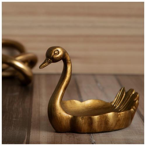 Gold Swan Wood Trinket Dish