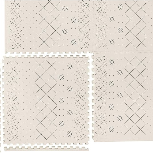 Yay Mats Stylish Extra Large Baby Play Mat. Soft, Thick, Non-Toxic Foam Covers 6 ft x 4 ft. Expandable Tiles with Edges Infants and Kids Playmat Tummy Time Mat (Carter Mudcloth Tan)