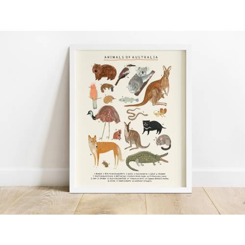 Australian Animals Continent Print | Oz Ozzie Australia Aussie Kangaroo Koala Prints Kids Nursery