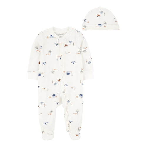 Baby 2-Piece 2-Way Zip Sleep & Play & Cap Set - Ivory/Blue - Carter's | Carter's