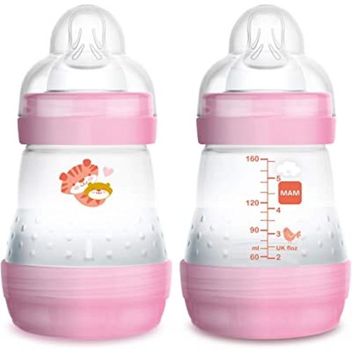 MAM Easy Start Anti Colic 5 oz Baby Bottle, Easy Switch Between Breast and Bottle, Reduces Air Bubbles, 2 Pack, Newborn, Girl