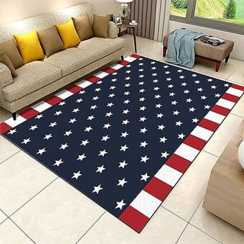 Retro Blue Stars and Stripes Area Rug, American Flag Rugs for Living Room, Indoor Non-Slip Kids Rugs, Machine Washable Breathable Durable Carpet for Front Entrance Floor Decor,3 x 5ft