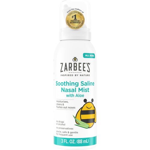 Zarbee's Baby Nasal Saline Spray, Soothing Sterile Mist with Aloe, Newborns & Up, Cleansing Nose Relief, 3Fl Oz