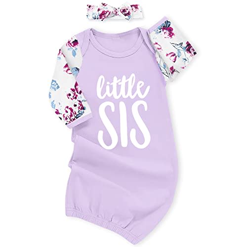 AMAWMW Newborn Baby Girl Little Sister Sleeper Gown Stripe Long Sleeve Nightgown Pajamas Gifts Stuff Essential Outfit