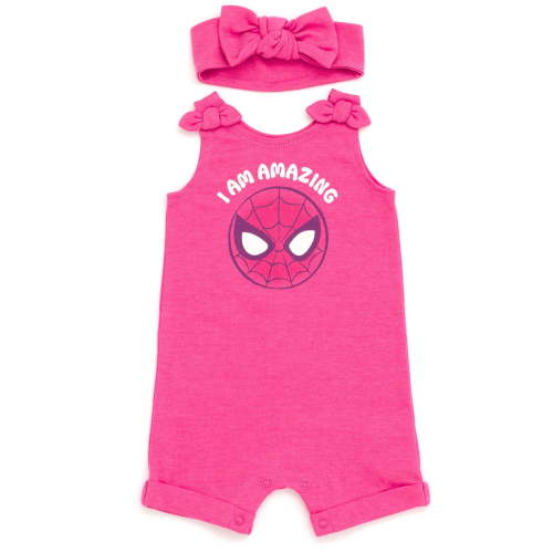 Marvel Avengers Spider-Man Infant Baby Girls French Terry Romper and Headband Red 18 Months
