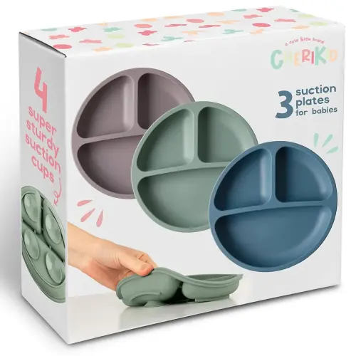 ChériKid Suction Plates for Baby, Toddlers - FEATURES SUPER STRONG QUADRUPLE SUCTION - 100% Food Grade Silicone Toddler Plates with Suction - Unbreakable Divided Kids Baby Plates