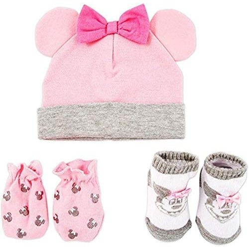 Disney Baby Girls' Minnie Mouse Take Me Home Layette Gift Set - 3 Piece Hat, Booties, and Mittens (Newborn)