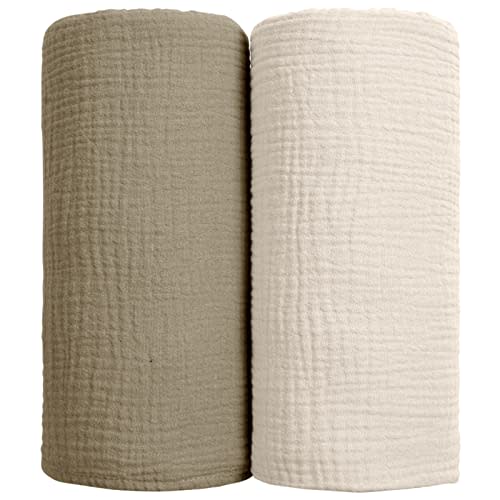 lulumoon Muslin Swaddle Blanket Baby - Cotton Swaddling Blanket Soft Baby Receiving Blanket Neutral 2Pack(Olive)