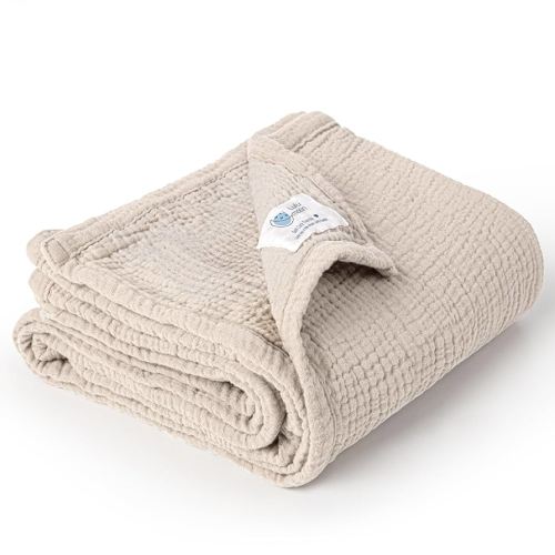 Lulu moon Baby Blanket for Newborns: Muslin Swaddle for Receiving Neutral - Crib Quilt for Travel Boy & Girls 30"x40"(Ivory)