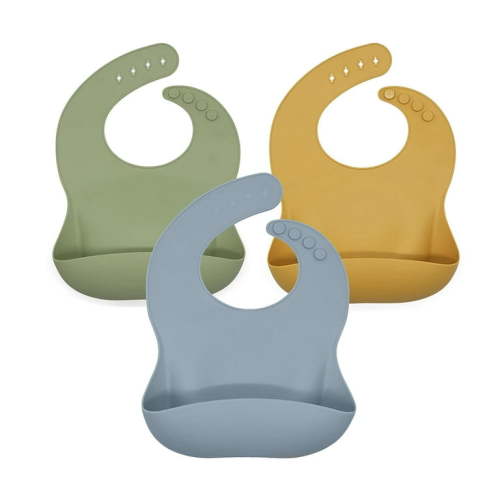 Silicone Baby Bib for Babies & Toddlers Waterproof Bibs Soft with Food Catcher Pocket Boys Girls(Dusty Blue/Green/Mango), One Size