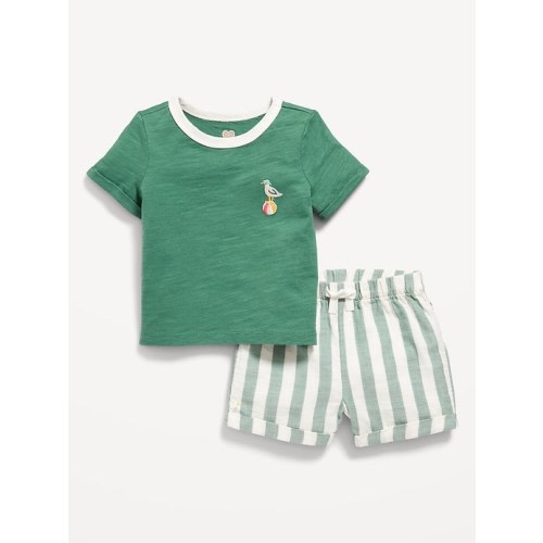 Little Navy Organic-Cotton Graphic T-Shirt and Shorts Set for Baby