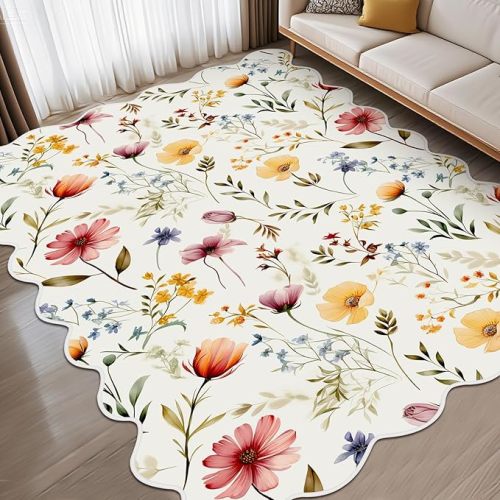Drydiet Boho Area Rugs Cute Sweet Throw Rugs Aesthetic Soft Bedroom Carpet for Living Room Dining Playroom Nursery Family Indoor Dorm (Wildflower)