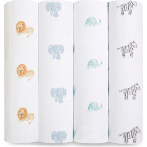 Assorted 4-Pack Organic Cotton Muslin Swaddling Cloths