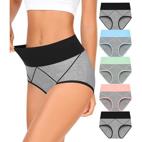 MISSWHO Womens High Waisted Cotton Underwear Full Coverage Soft Double-Layer Waistedband Panties (Regular & Plus Size)