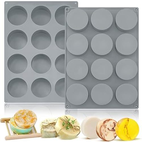 Moukiween Round Soap Silicone Molds, 2.1 inch Small Round Mold for Handmade Soap Making Shower Steamer, Bath Bombs, Chocolate, Candles, 2 PCS