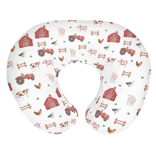 Farm Animals Life Baby Nursing Pillow Covers for Boy Girl Tractor Barn Pig Cow Lamb Hen Duck Soft Nursing Slipcovers for Breastfeeding Pillows Farmyard Stretchy Removable Covers for Newborn Infant