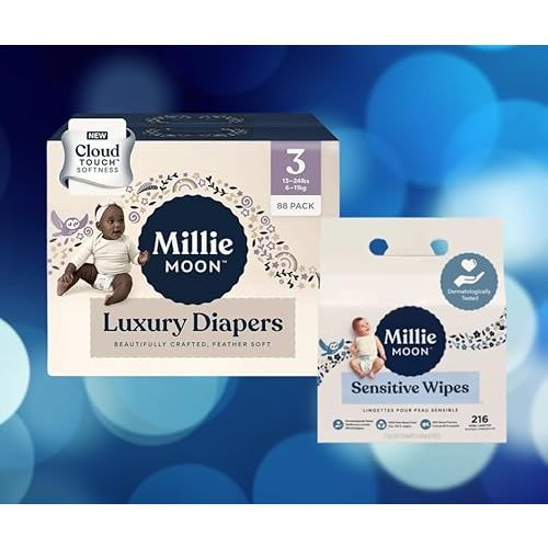 Non-Chemical Diapers and Wipes Babyshower Bundle Millie Vegan Plant Based Wipes and Diapers Size 3