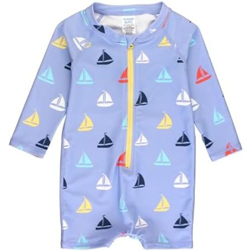 RUGGEDBUTTS Baby/Toddler Boy Swimsuit, One Piece Zipper Rash Guard Sunsuit with UPF 50+ Sun Protection