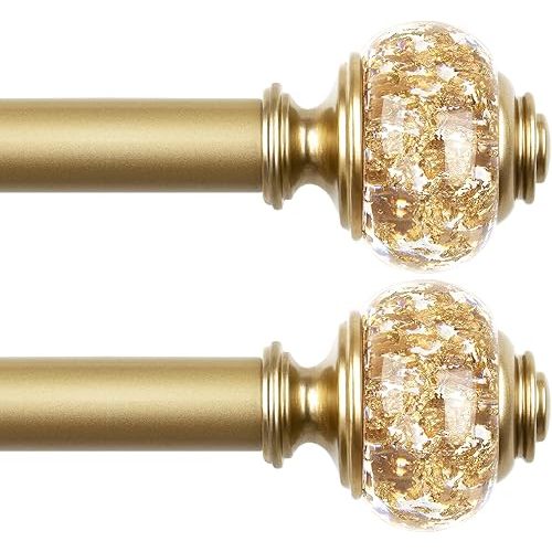 2 Pack Luxury Gold Curtain Rods for Windows 48 to 84 Inch, USFOOK 7/8 Inch Telescoping Splicing Drapery Rods 32 to 86 Inch, Decoration for Home with Decorative Translucent Finials