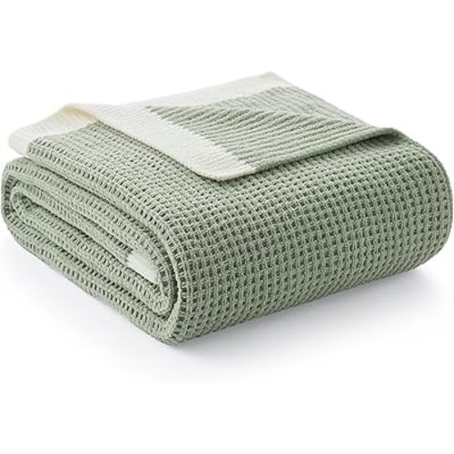 Amélie Home Chenille Waffle Throw Blanket for Couch, Reversible Soft Cozy Knit Blanket Lightweight Warm Decorative Throw for Sofa, Bed, Living Room, 50"x60", Sage Green