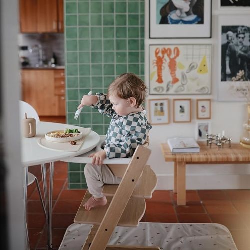 mushie Long Sleeve Baby Bib | Mess Free & Waterproof Fabric for Toddlers | Adjustable Fit for Ages 6-24 Months - Olive Check