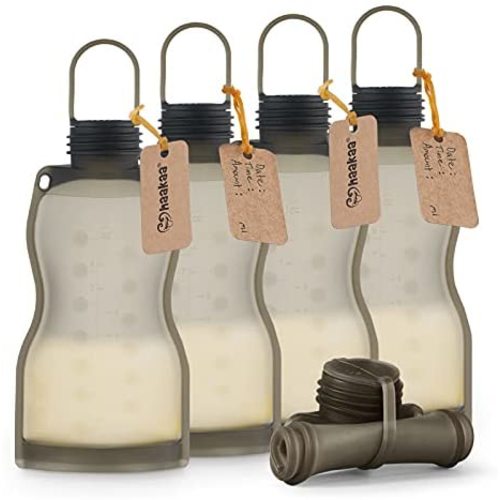 haakaa Silicone Breast Milk Storing Bag(9 oz,5pk)- Reusable Breastmilk Storage Freezer Bag for Breastfeeding Mom - Self Feeding Baby Food Pouch Container Leakproof