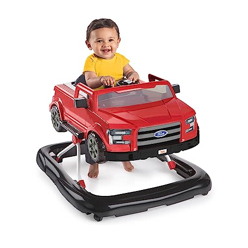 Bright Starts Ford F-150 4-in-1 Red Baby Activity Center & Push Walker with Removable Interactive Steering Wheel -Toy, 6 Months and up