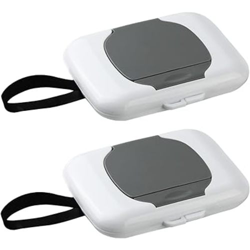 PandaEar 2 Pack Portable Baby Wipes Dispenser | Refillable Wet Wipe Case with Secure Lid and Carrying Strap for Travel, Diaper Bag, Car, and Nursery
