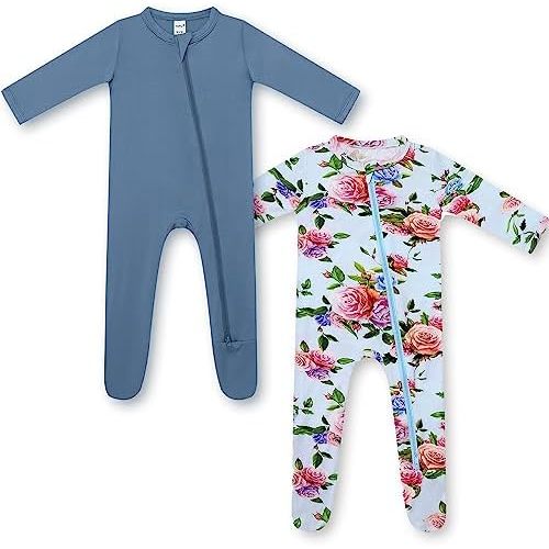 HAPIU Rayon from Bamboo Baby Footed Pajamas, 2 Way Zipper YKK, Footie for Baby Boy Girls, Newborn-24 Months