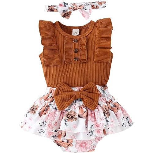 Baby Girl Clothes Newborn Infant Summer Outfits Ruffle Romper and Shorts with Headband Sets for 0-3-6-9-12-18 Months