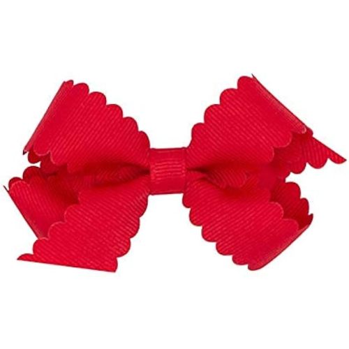 Wee Ones Girls' Classic Grosgrain Hair Bow with Scalloped Edges and Plain Wrap Center on a WeeStay Hair Clip
