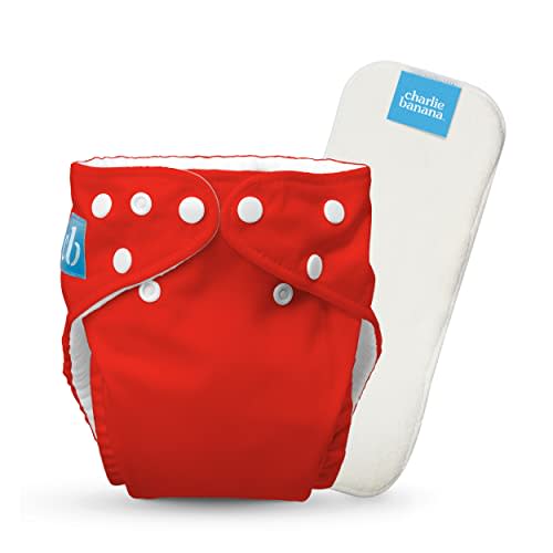 Charlie Banana Cloth Diapers, Reusable, Washable, Adjustable One Size Diaper, for Babies and Toddlers, with Absorbent Insert - Red, 1 Pack