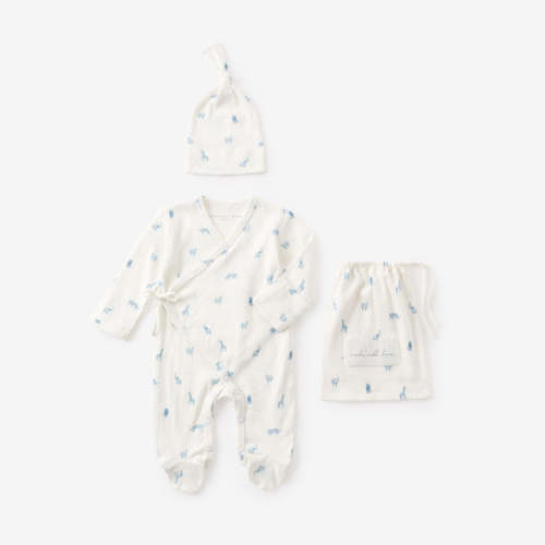 Blue Safari Print Organic Cotton Pointelle Layette 2 Pc Gift Set BLUE / NB