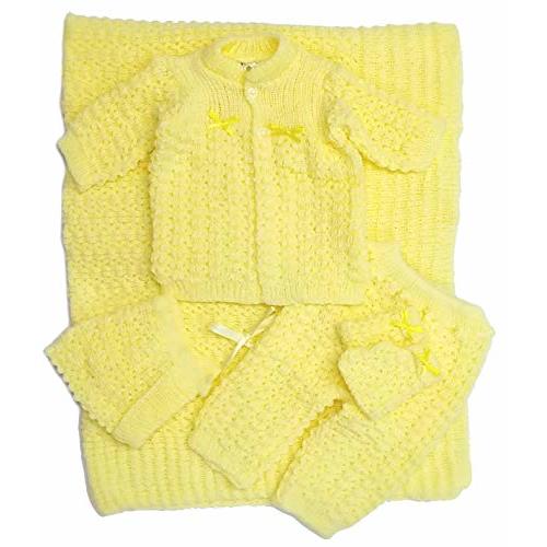 Abelito Newborn Baby Crochet Blanket 5 Piece Set Hat, Booties, Sweater, Pants