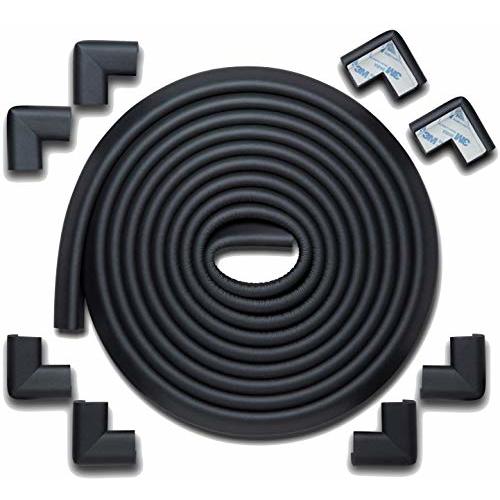 Roving Cove HeftyFit Edge Corner Protector Baby Proofing (Large 18ft Edge 8 Corners), Heavy-Duty, Soft NBR Rubber Foam, Furniture Fireplace Safety Bumper Guard, 3M Adhesive, Onyx Black