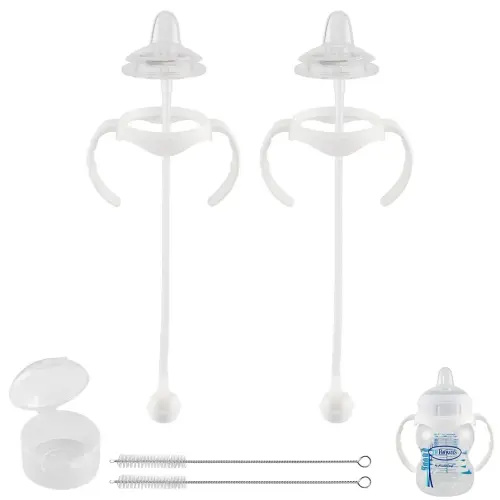 Sippy Cup Conversion Kit for Dr Browns Wide-Neck Baby Bottles, Spill-Proof Transition Kit with Silicone Sippy Nipple, Weighted Straw, Handle, 2 Pack, 6m+
